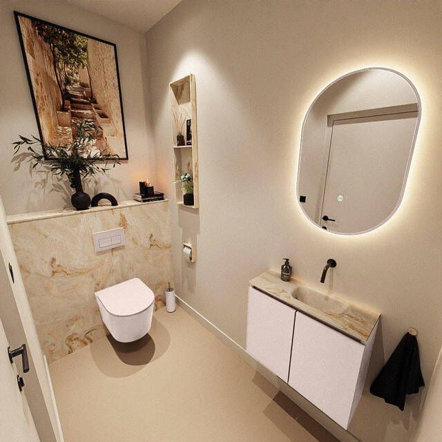 Mondiaz TURE-DLUX 60cm toiletmeubel Rosee. EDEN wastafel Frappe positie rechts. Zonder kraangat. TUREDX60ROSR0FRA