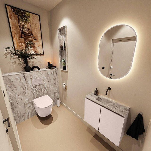 Mondiaz TURE-DLUX 60cm toiletmeubel Rosee. EDEN wastafel Glace positie midden. Zonder kraangat. TUREDX60ROSM0GLA