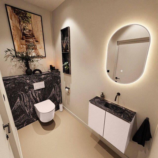 Mondiaz TURE-DLUX 60cm toiletmeubel Rosee. EDEN wastafel Lava positie rechts. Zonder kraangat. TUREDX60ROSR0LAV