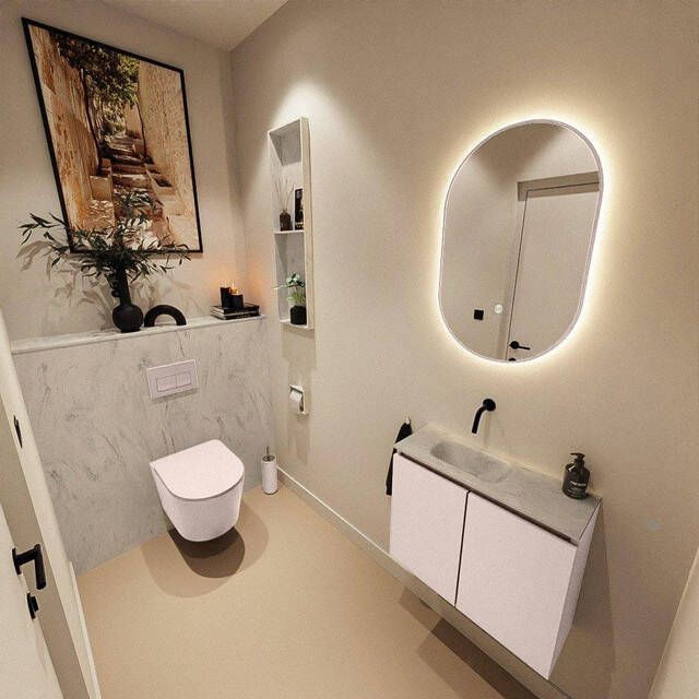 Mondiaz TURE-DLUX 60cm toiletmeubel Rosee. EDEN wastafel Opalo positie links. Zonder kraangat. TUREDX60ROSL0OPA
