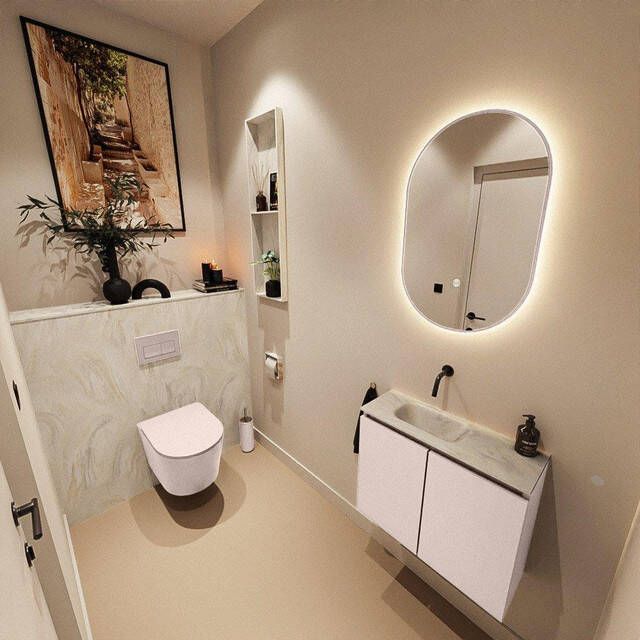 Mondiaz TURE-DLUX 60cm toiletmeubel Rosee. EDEN wastafel Ostra positie links. Zonder kraangat. TUREDX60ROSL0OST