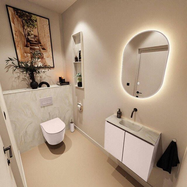 Mondiaz TURE-DLUX 60cm toiletmeubel Rosee. EDEN wastafel Ostra positie midden. Zonder kraangat. TUREDX60ROSM0OST
