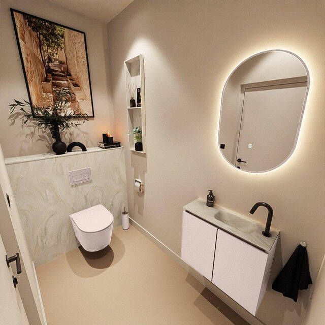 Mondiaz TURE-DLUX 60cm toiletmeubel Rosee. EDEN wastafel Ostra positie rechts. Met 1 kraangat. TUREDX60ROSR1OST