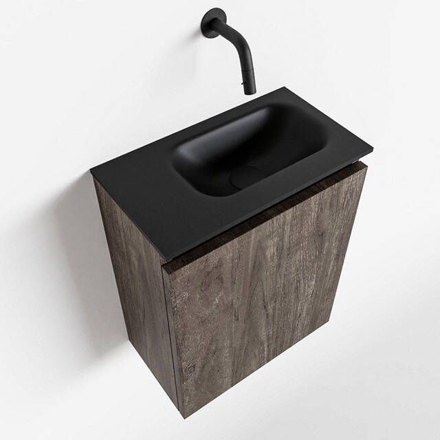 Mondiaz TURE Fonteinset 40x23x50cm 0 kraangaten 1 deur dark brown mat Wasbak rechts Solid Surface Zwart FK75341655