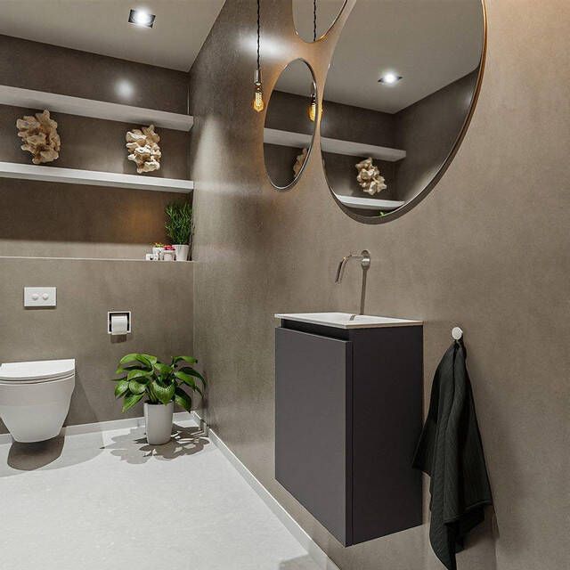 Mondiaz TURE Fonteinset 40x23x50cm 0 kraangaten 1 deur darkgrey mat Wasbak links Solid Surface Wit FK75341064 - Foto 2