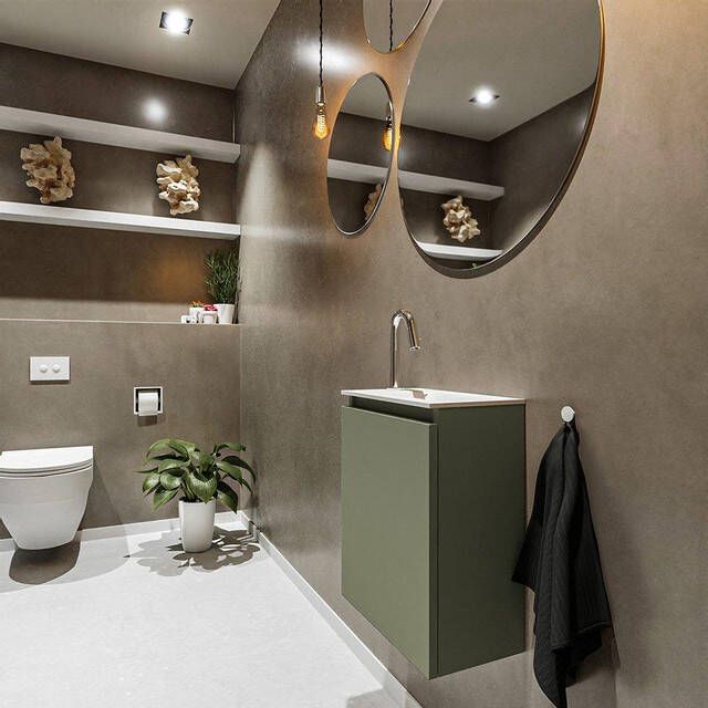 Mondiaz TURE Fonteinset 40x23x50cm 1 kraangat 1 deur army mat Wasbak rechts Solid Surface Wit FK75341125
