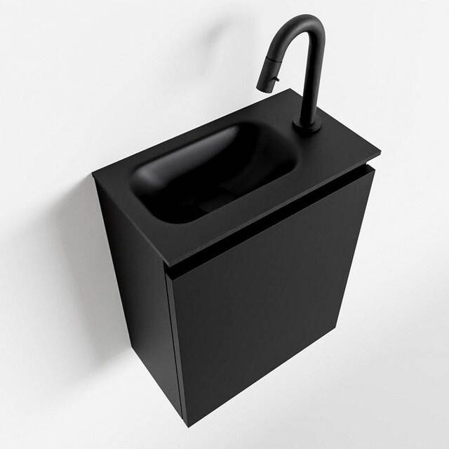 Mondiaz TURE Fonteinset 40x23x50cm 1 kraangat 1 deur urban mat Wasbak links Solid Surface Zwart FK75341391