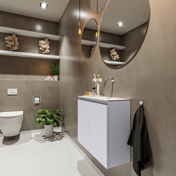 Mondiaz TURE Fonteinset 60x23x50cm 0 kraangaten 2 deuren cale mat Wasbak rechts Solid Surface Wit FK75341252
