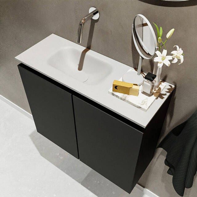 Mondiaz TURE Fonteinset 60x23x50cm 0 kraangaten 2 deuren urban mat Wasbak links Solid Surface Wit FK75341040