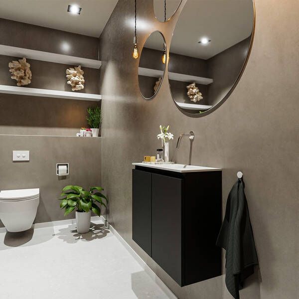 Mondiaz TURE Fonteinset 60x23x50cm 0 kraangaten 2 deuren urban mat Wasbak rechts Solid Surface Wit FK75341042