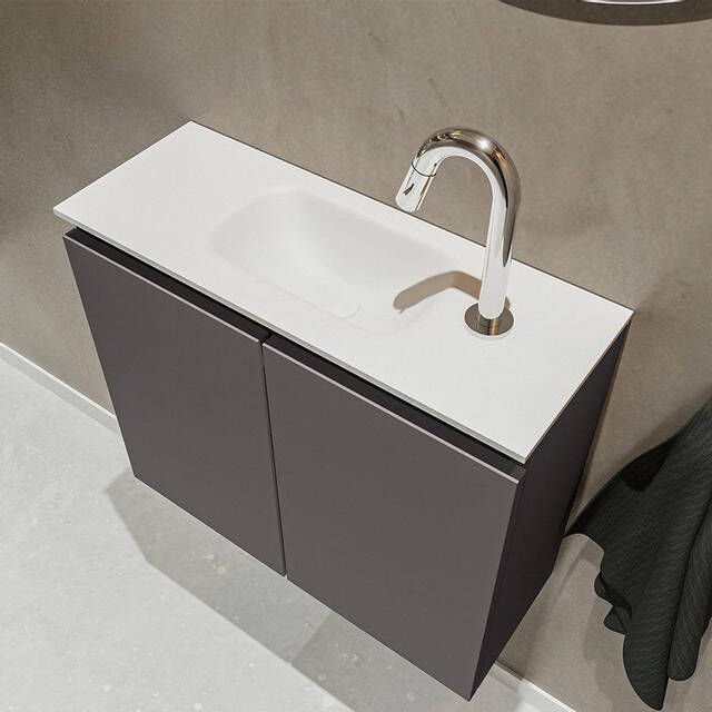 Mondiaz TURE Fonteinset 60x23x50cm 1 kraangat 2 deuren darkgrey mat Wasbak midden Solid Surface Wit FK75341067