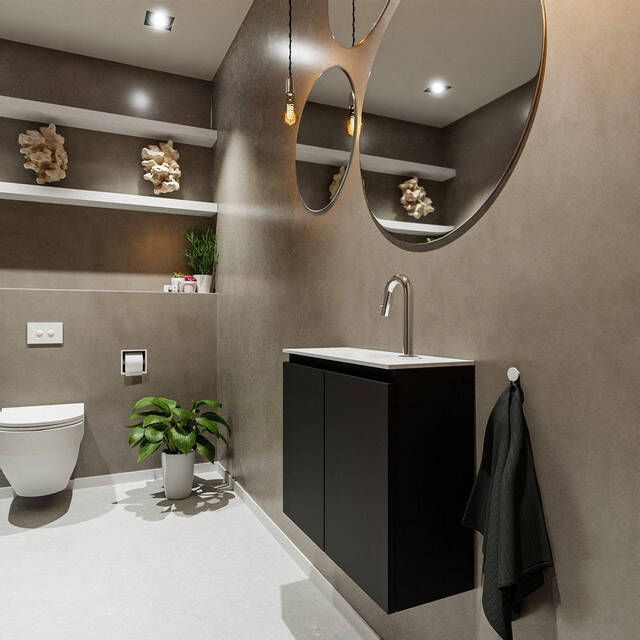 Mondiaz TURE Fonteinset 60x23x50cm 1 kraangat 2 deuren urban mat Wasbak midden Solid Surface Wit FK75341037