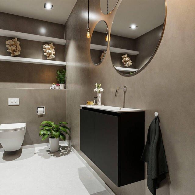 Mondiaz TURE Fonteinset 80x23x50cm 0 kraangaten 2 deuren urban mat Wasbak rechts Solid Surface Wit FK75341048