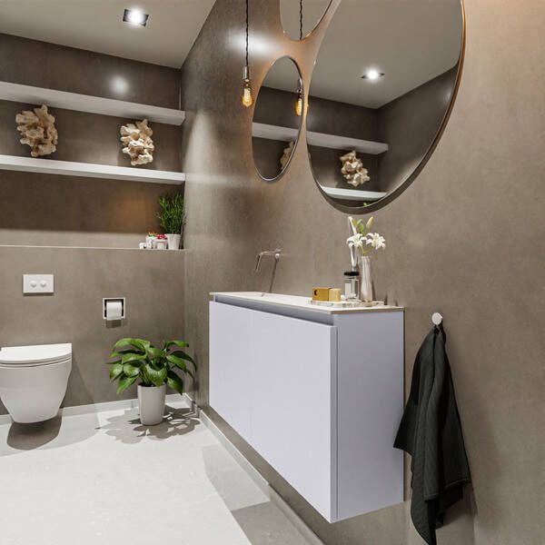 Mondiaz TURE Toiletmeubel 100x23x50cm met 0 kraangaten 2 deuren cale mat Wastafel Eden links Solid Surface Zwart FK75341613