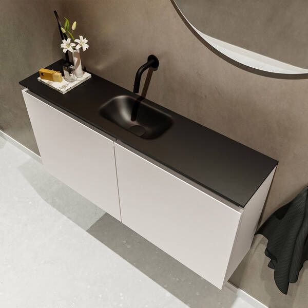 Mondiaz TURE Toiletmeubel 100x23x50cm met 0 kraangaten 2 deuren linen mat Wastafel Eden midden Solid Surface Zwart FK75341582