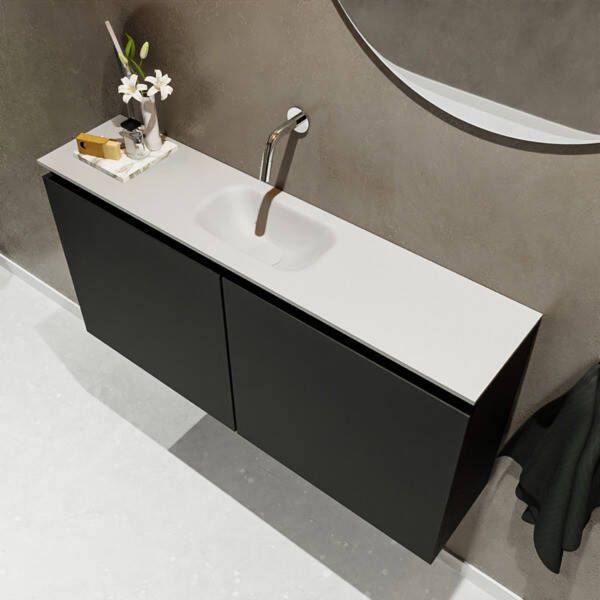 Mondiaz TURE Toiletmeubel 100x23x50cm met 0 kraangaten 2 deuren urban mat Wastafel Eden midden Solid Surface Zwart FK75341408