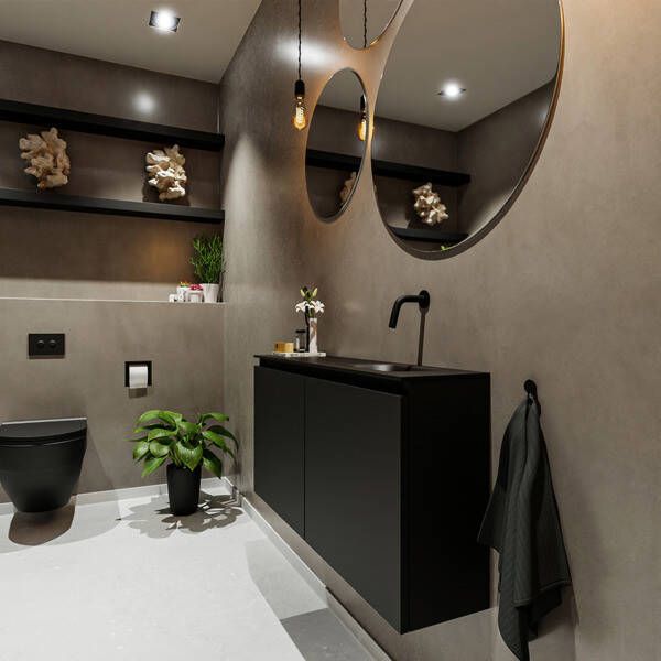 Mondiaz TURE Toiletmeubel 100x23x50cm met 0 kraangaten 2 deuren urban mat Wastafel Eden rechts Solid Surface Zwart FK75341412