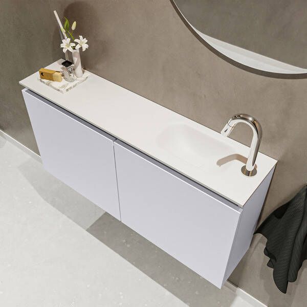 Mondiaz TURE Toiletmeubel 100x23x50cm met 1 kraangaten 2 deuren cale mat Wastafel Eden rechts Solid Surface Zwart FK75341614