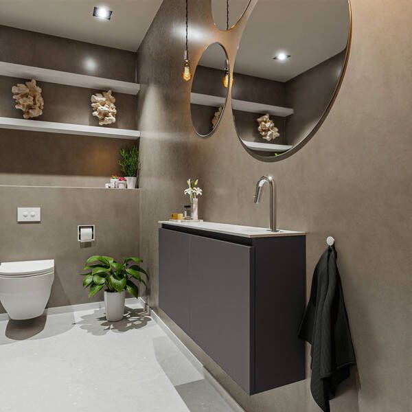 Mondiaz TURE Toiletmeubel 100x23x50cm met 1 kraangaten 2 deuren dark grey mat Wastafel Eden rechts Solid Surface Zwart FK75341440