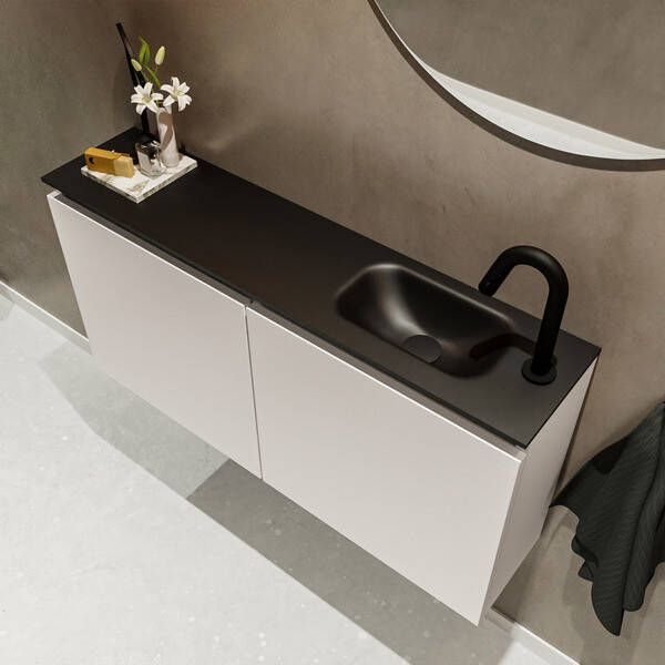 Mondiaz TURE Toiletmeubel 100x23x50cm met 1 kraangaten 2 deuren linen mat Wastafel Eden rechts Solid Surface Wit FK75341233