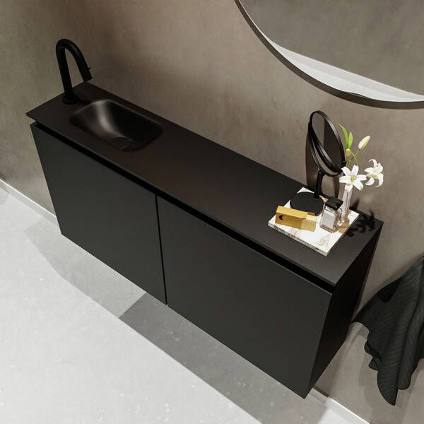 Mondiaz TURE Toiletmeubel 100x23x50cm met 1 kraangaten 2 deuren urban mat Wastafel Eden links Solid Surface Wit FK75341051 - Foto 2