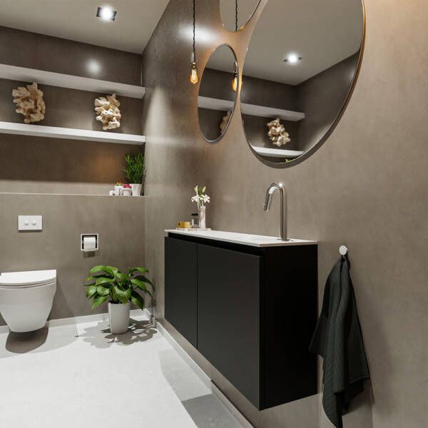 Mondiaz TURE Toiletmeubel 100x23x50cm met 1 kraangaten 2 deuren urban mat Wastafel Eden rechts Solid Surface Wit FK75341053