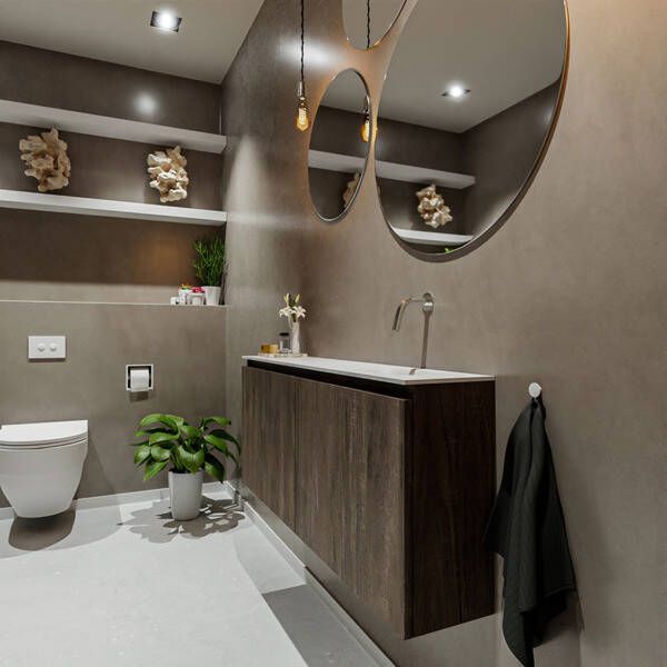 Mondiaz TURE Toiletmeubel 120x23x50cm met 0 kraangaten 2 deuren dark brown mat Wastafel Eden rechts Solid Surface Wit FK75341330