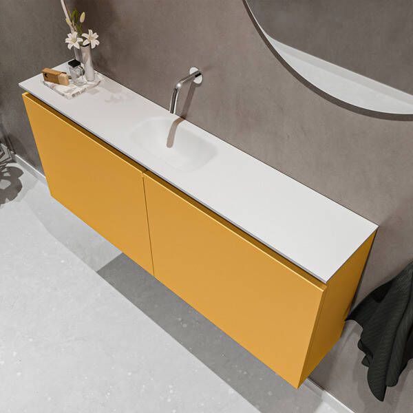 Mondiaz TURE Toiletmeubel 120x23x50cm met 0 kraangaten 2 deuren ocher mat Wastafel Eden midden Solid Surface Wit FK75341176