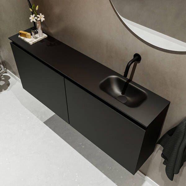 Mondiaz TURE Toiletmeubel 120x23x50cm met 0 kraangaten 2 deuren urban mat Wastafel Eden rechts Solid Surface Zwart FK75341418