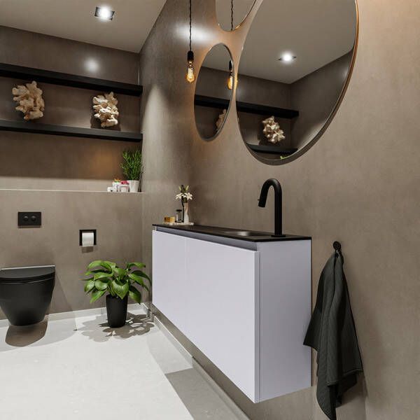 Mondiaz TURE Toiletmeubel 120x23x50cm met 1 kraangaten 2 deuren cale mat Wastafel Eden rechts Solid Surface Zwart FK75341620