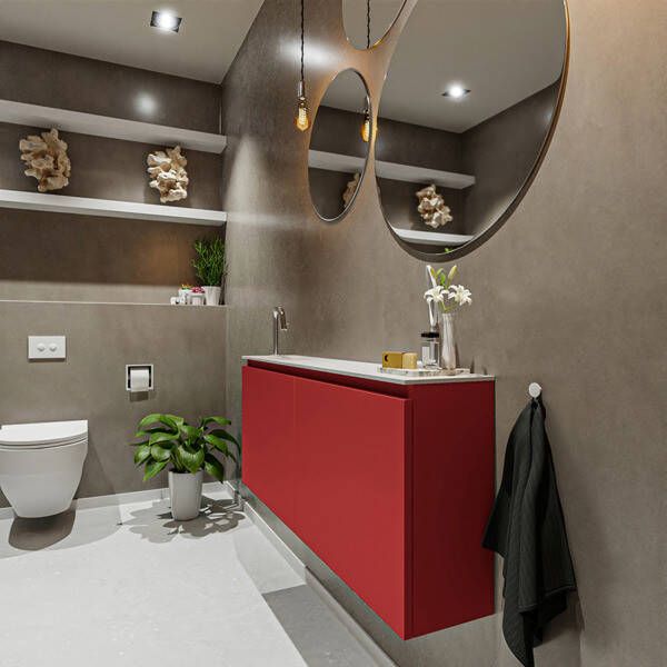 Mondiaz TURE Toiletmeubel 120x23x50cm met 1 kraangaten 2 deuren fire mat Wastafel Eden links Solid Surface Wit FK75341207