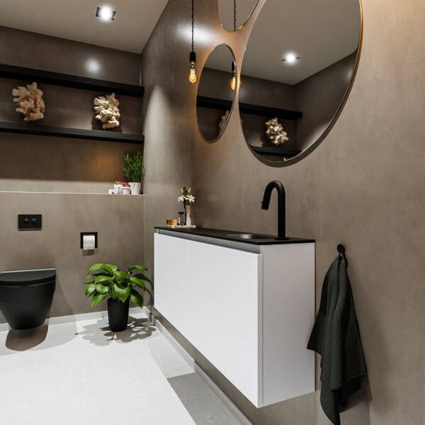 Mondiaz TURE Toiletmeubel 120x23x50cm met 1 kraangaten 2 deuren talc mat Wastafel Eden rechts Solid Surface Zwart FK75341388