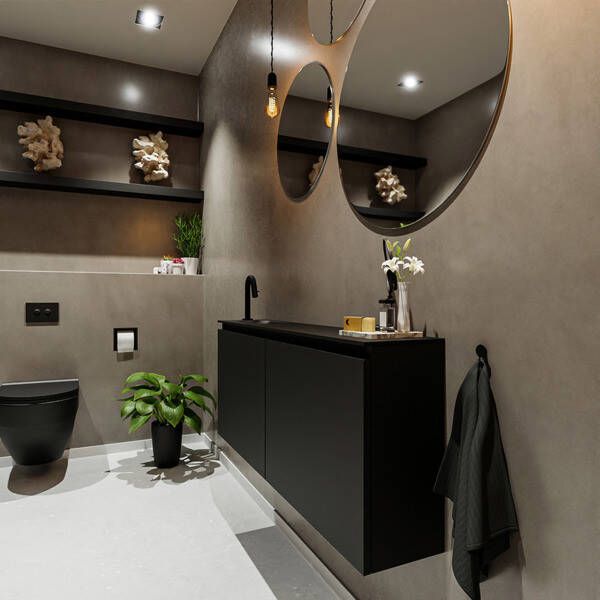 Mondiaz TURE Toiletmeubel 120x23x50cm met 1 kraangaten 2 deuren urban mat Wastafel Eden links Solid Surface Zwart FK75341415