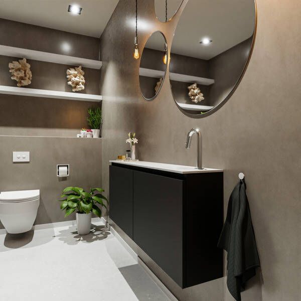 Mondiaz TURE Toiletmeubel 120x23x50cm met 1 kraangaten 2 deuren urban mat Wastafel Eden rechts Solid Surface Zwart FK75341417