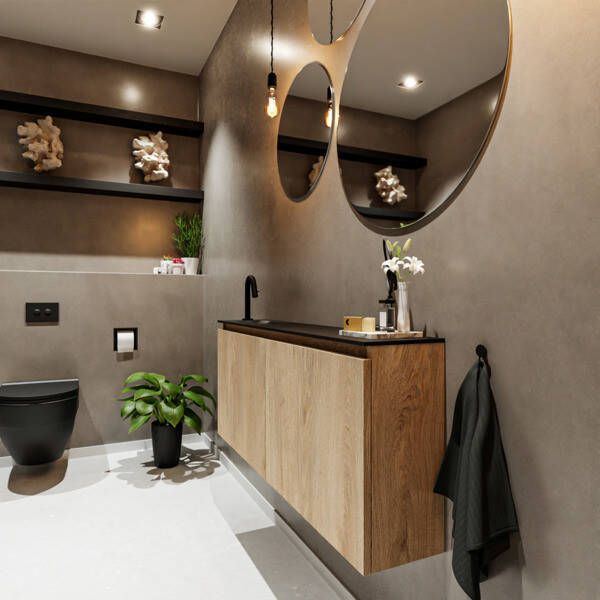Mondiaz TURE Toiletmeubel 120x23x50cm met 1 kraangaten 2 deuren washed oak mat Wastafel Eden links Solid Surface Zwart FK75341647