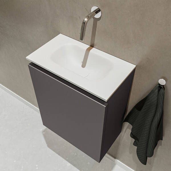 Mondiaz TURE Toiletmeubel 40x23x50cm met 0 kraangaten 1 deuren dark grey mat Wastafel Eden midden Solid Surface Zwart FK75341419