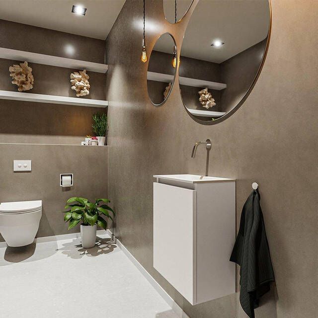 Mondiaz TURE Toiletmeubel 40x23x50cm met 0 kraangaten 1 deuren linen mat Wastafel Eden midden Solid Surface Wit FK75341212