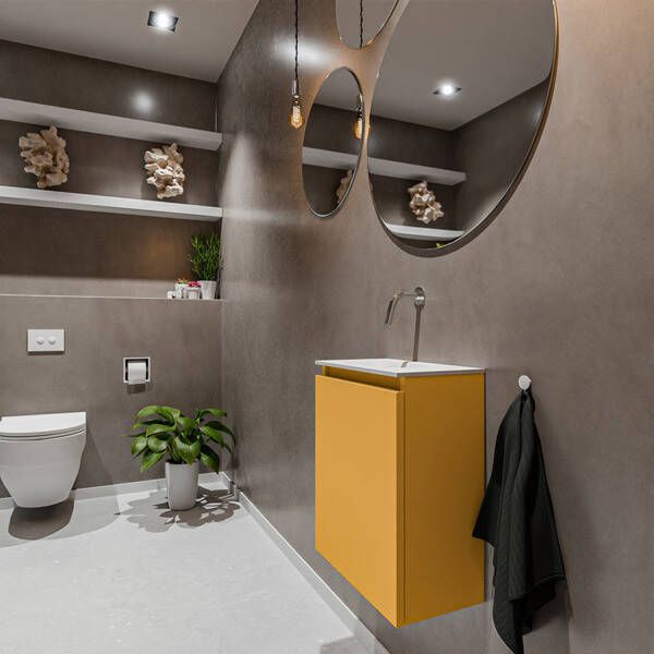 Mondiaz TURE Toiletmeubel 40x23x50cm met 0 kraangaten 1 deuren ocher mat Wastafel Eden links Solid Surface Zwart FK75341508