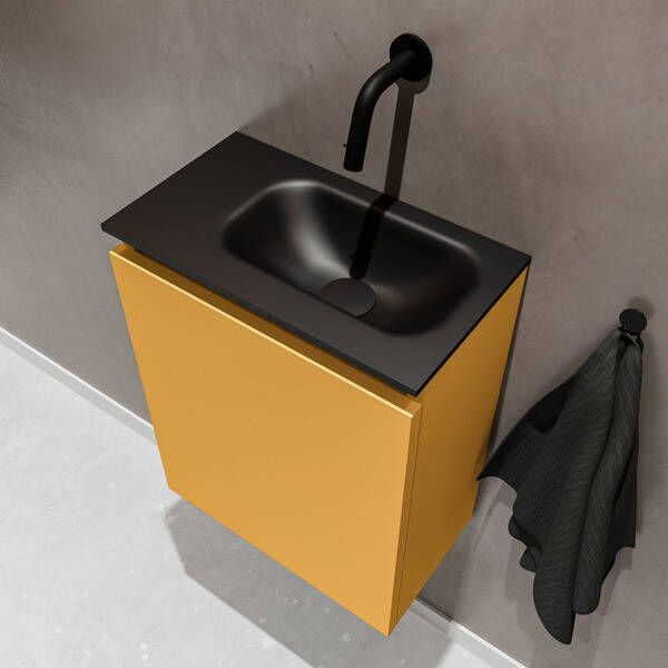 Mondiaz TURE Toiletmeubel 40x23x50cm met 0 kraangaten 1 deuren ocher mat Wastafel Eden rechts Solid Surface Zwart FK75341510