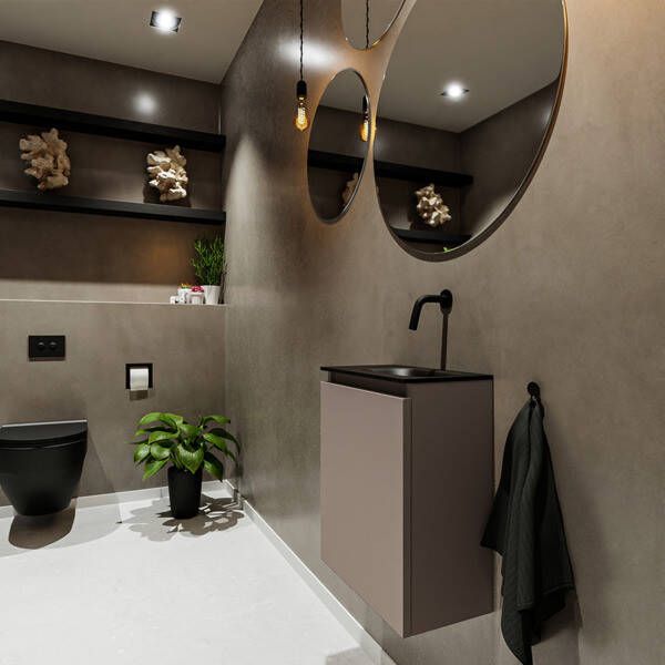 Mondiaz TURE Toiletmeubel 40x23x50cm met 0 kraangaten 1 deuren smoke mat Wastafel Eden rechts Solid Surface Zwart FK75341452