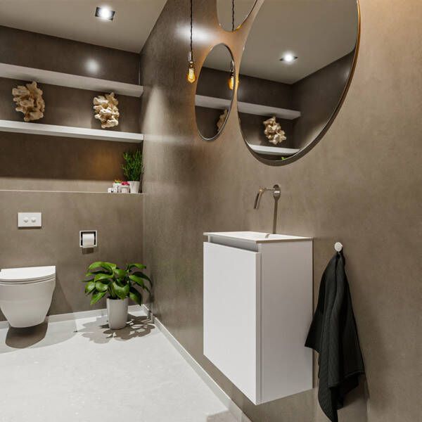 Mondiaz TURE Toiletmeubel 40x23x50cm met 0 kraangaten 1 deuren talc mat Wastafel Eden midden Solid Surface Zwart FK75341361