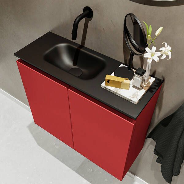 Mondiaz TURE Toiletmeubel 60x23x50cm met 0 kraangaten 2 deuren fire mat Wastafel Eden links Solid Surface Zwart FK75341543