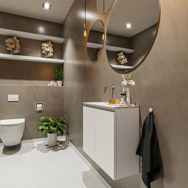 Mondiaz TURE Toiletmeubel 60x23x50cm met 0 kraangaten 2 deuren linen mat Wastafel Eden links Solid Surface Zwart FK75341572