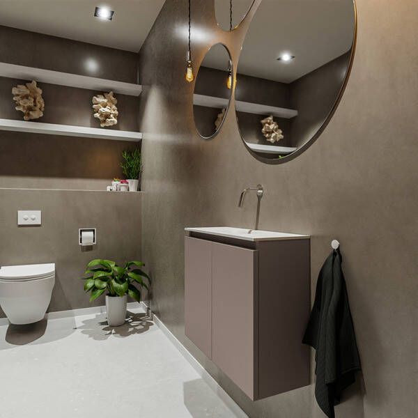 Mondiaz TURE Toiletmeubel 60x23x50cm met 0 kraangaten 2 deuren smoke mat Wastafel Eden midden Solid Surface Wit FK75341098