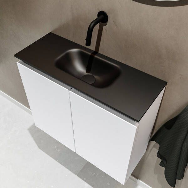 Mondiaz TURE Toiletmeubel 60x23x50cm met 0 kraangaten 2 deuren talc mat Wastafel Eden midden Solid Surface Zwart FK75341367