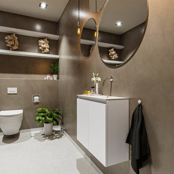 Mondiaz TURE Toiletmeubel 60x23x50cm met 0 kraangaten 2 deuren talc mat Wastafel Eden rechts Solid Surface Zwart FK75341371