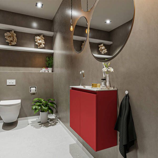 Mondiaz TURE Toiletmeubel 60x23x50cm met 1 kraangaten 2 deuren fire mat Wastafel Eden links Solid Surface Wit FK75341189