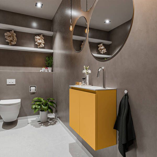 Mondiaz TURE Toiletmeubel 60x23x50cm met 1 kraangaten 2 deuren ocher mat Wastafel Eden rechts Solid Surface Zwart FK75341515