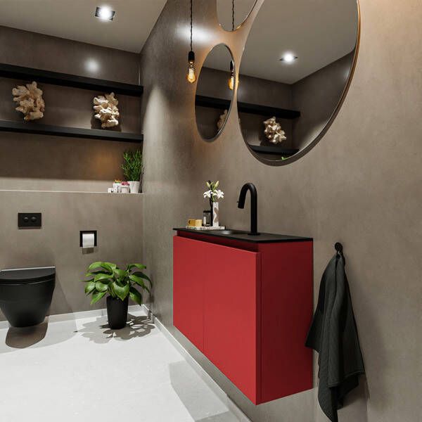 Mondiaz TURE Toiletmeubel 80x23x50cm met 1 kraangaten 2 deuren fire mat Wastafel Eden midden Solid Surface Wit FK75341193