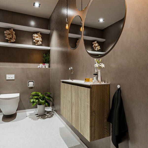 Mondiaz TURE Toiletmeubel 80x23x50cm met 1 kraangaten 2 deuren light brown grey mat Wastafel Eden links Solid Surface Zwart FK75341693